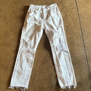 Levi's White distressed Straight Leg 501 Jeans 24 x 28